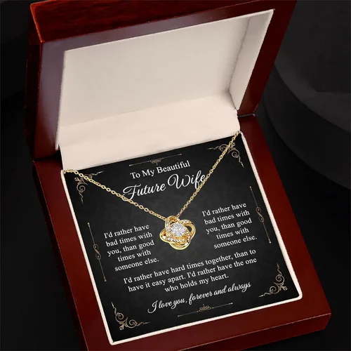 Vista 27 de Collar con texto en inglés «To My Future Wife & Prometido» – Joyería de compromiso con nudo de amor para novia