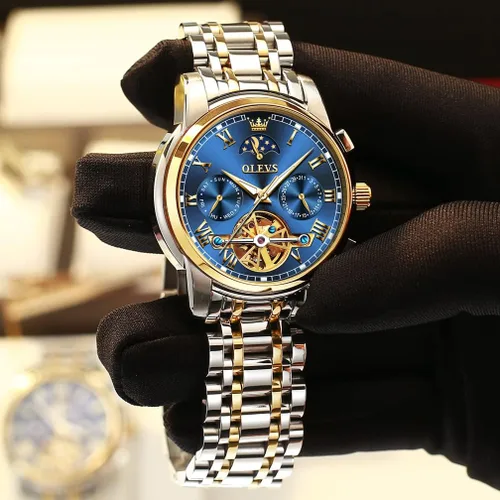 Vista 3 de OLEVS Relojes automáticos para hombre, esqueleto mecánico, de lujo, a la moda, reloj de pulsera luminoso impermeable