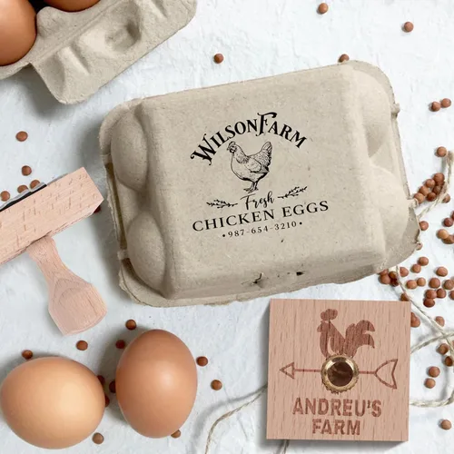 Vista 2 de Terwex Sellos de Cartón de Huevos Personalizados, Sello de Cartón de Huevos Personalizado, Sello de Goma para Cartones de Huevos Frescos de Granja