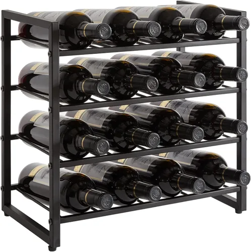 Vista 9 de IBUYKE Estante de vino para encimera, estante de vino de metal de 3 niveles, estante de vino con capacidad de almacenamiento independiente para 12