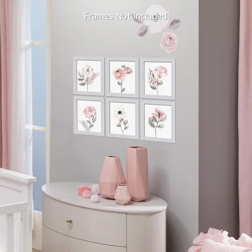 Vista 3 de Lambs & Ivy Acuarela Floral Sin Marco Vivero Niño Arte De Pared 6pc - Rosa/Gris