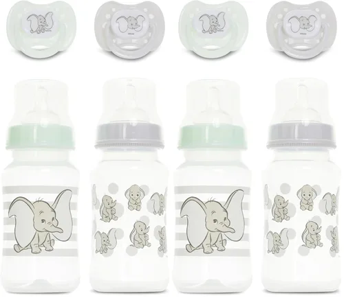 Vista 8 de Disney Juego de biberones y chupetes para bebé, 2 botellas en forma de reloj de arena de 11 onzas + 2 chupetes de ortodoncia, diseños con licencia