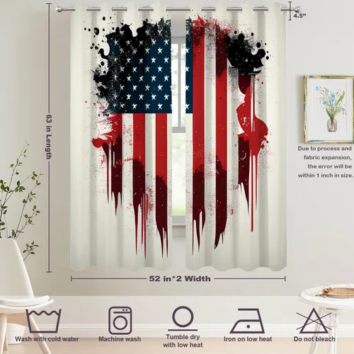 Vista 48 de Batmerry American Flag Ink Dot Blackout Tier Curtains, Red Blue White Stars Abstract Thermal Insulated Half Curtain Rod Pocket Small Valance for