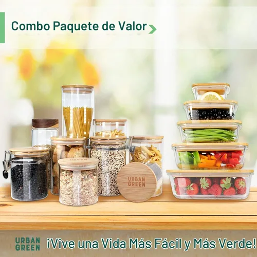 Vista 8 de Botes de vidrio Urban Green con tapas herméticas, Botes de vidrio herméticos con tapas con candado, (Bambú-20oz-30oz)