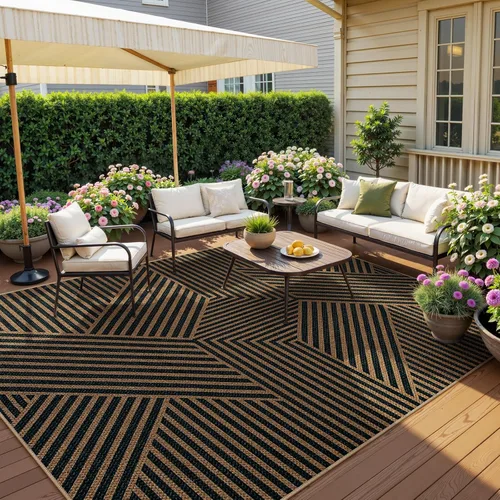 Vista 24 de Lahome Tapetes geométricos para puerta de interior para entrada, alfombra antideslizante lavable de 2 x 3 negro / neutro