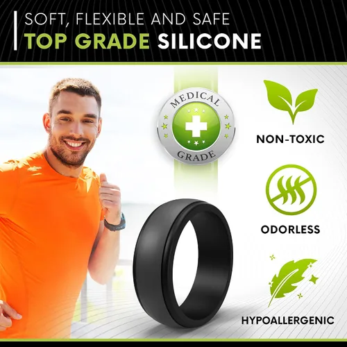 Vista 3 de POPCHOSE Anillos de boda de silicona para hombre, anillos de silicona para hombre, anillos de boda de goma de silicona para hombres, tallas 7, 8, 9