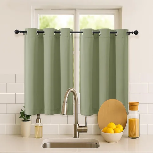Vista 131 de Simplebrand Juego de 2 paneles de cenefa aguamarina para ventana de cocina de 14 pulgadas de largo, cortinas de oscurecimiento de habitación