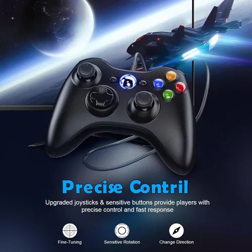 Vista 5 de Dinosoo Replacement for X-box 360 Controller Wired, Upgraded Joystick Compatible Steam Games Windows 11/10/8/7 USB Wired Gamepad Joystick No Turbo