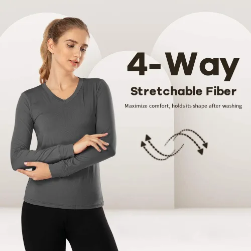 Vista 50 de MANCYFIT Tops térmicos para mujer, camisa con forro polar, manga larga, capa base, cuello en V