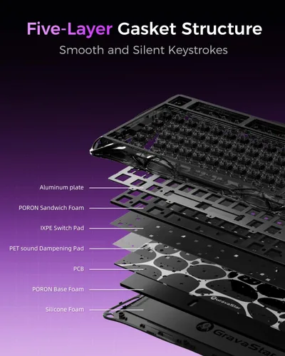 Vista 9 de GravaStar Mercury V75 Lite - Teclado para juegos negro transparente con mouse para juegos M2 transparente