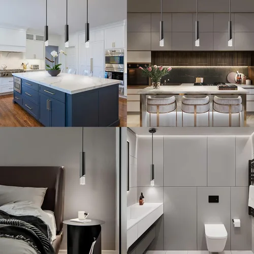 Vista 6 de Luces colgantes modernas en la cocina, mini lámpara colgante negra para dormitorio, mesita de noche, candelabro pequeño, lámpara colgante de techo