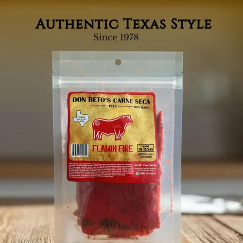 Vista 2 de Don Beto's Flamin' Fire Beef Jerky, hecho en Texas, 1.3 oz