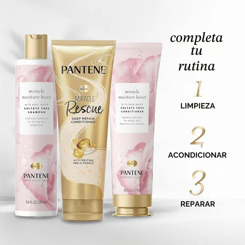 Vista 9 de Pantene Nutrient Blends Miracle Moisture Boost - Champú y acondicionador de agua de rosas, paquete doble para cabello seco, sin sulfatos