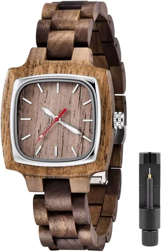 Vista 15 de Tiong Reloj de madera para mujer con correa de madera, diseño clásico analógico, colorido, de bambú, relojes para mujeres, parejas