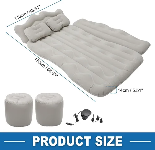 Vista 6 de Car Air Sleeping Mat Comfortable 170x110x14cm Back Seat Bed Camping Air Bed with Pillows for Car SUV Gris