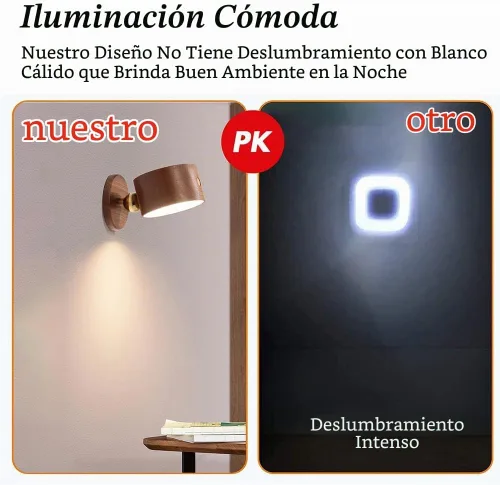 Vista 8 de LANDGOO Lámpara de noche de aplique de pared de madera, recargable, luces Sapele