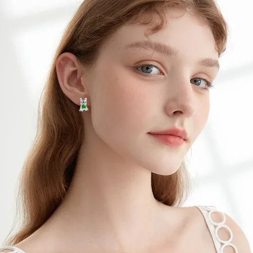 Vista 6 de Aretes de perro para mujer, plata de ley 925, diseño de bulldog francés, joyería de perro de animales, regalos para hija, nieta, niñas y mujeres