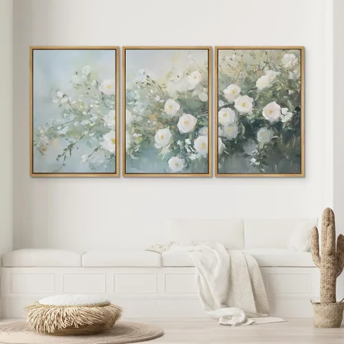 Vista 11 de SIGNWIN Lienzo enmarcado para pared, juego de arte de campos pastorales, flores silvestres, campo rústico, paisaje, floral, ilustraciones modernas