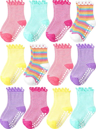 Vista 14 de Calcetines para niñas pequeñas, paquete de 12 calcetines de algodón para bright rainbow