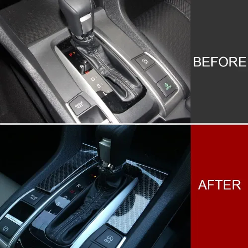 Vista 4 de Kadore Cubierta del marco del panel de cambios de la consola central de fibra de carbono para Honda Civic 10ª generación 2016-2021 transmisión