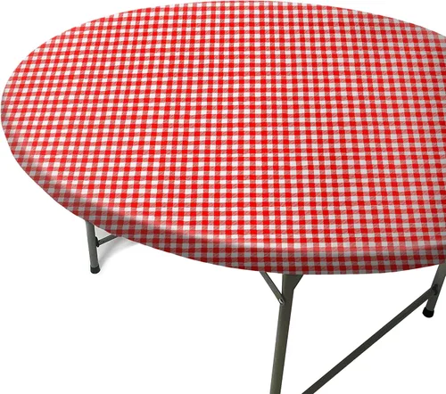 Vista 16 de TopTableCloth Mantel de vinilo de plástico con reverso de franela, 2 unidades, 6 pies, 72 x 30 pulgadas, mantel a cuadros rojos y blancos, esquina