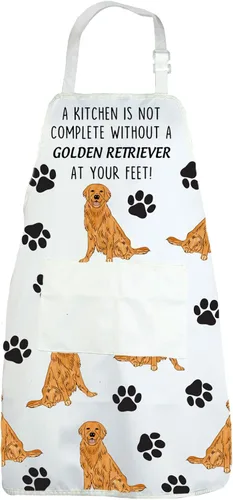 Vista 2 de CENWA Delantal Golden Retriever con bolsillos Golden Retriever Gifts Delantal de cocina ajustable para amantes de los perros de los animales