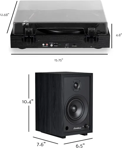 Vista 8 de Electrohome Montrose Record Player Stereo System, 4" Bluetooth Powered Bookshelf Speakers, Belt-Drive Bluetooth Turntable with Audio-Technica Black
