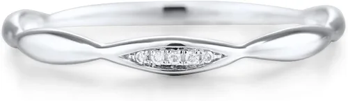 Vista 2 de Santuzza Anillo apilable trenzado delicado de oro macizo de 10 quilates con diamantes auténticos para mujer