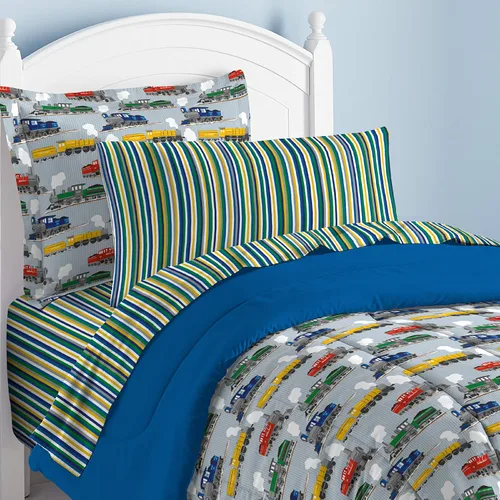 Vista 124 de Dream Factory Dinosaur Blocks - Juego de edredón de microfibra ultrasuave para niños, color azul, tamaño individual Bloques de dinosaurios azules