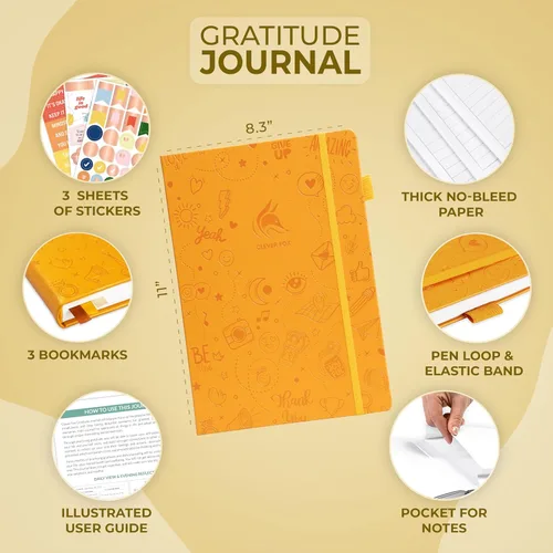 Vista 2 de Clever Fox Diario de gratitud grande – Diario de felicidad, positividad y afirmación – Cuaderno diario inspirador, 3 meses, 8.3 x 11 pulgadas