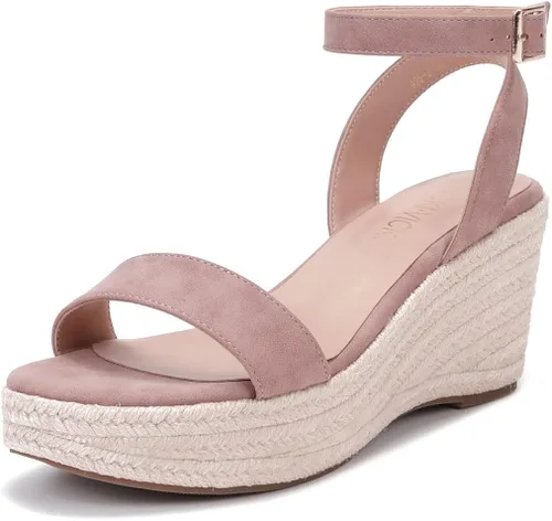 Vista 4 de VICKIVICKI Alpargatas de verano para mujer, sandalias de plataforma con correa de tobillo y puntera abierta
