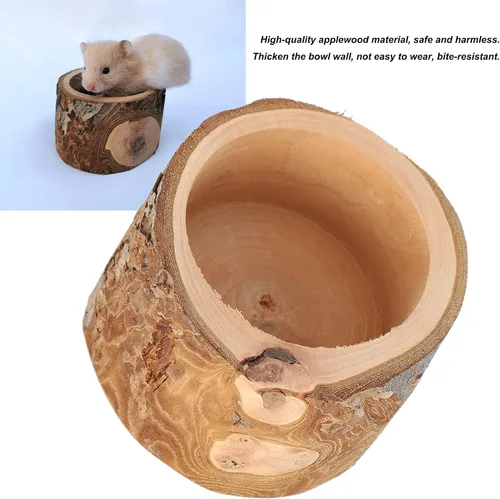 Vista 4 de Gloglow Tazón de alimentación para mascotas para hámsters y chinchillas, construcción de madera de manzano duradera, uso versátil para alimentos