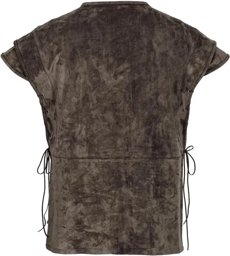 Vista 3 de Chaleco pirata para hombre, disfraz vikingo, caballero medieval, armadura de cuero, con cordones, camisa renacentista, chaleco de Halloween