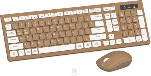 Vista 17 de Combo de teclado y mouse inalámbricos silencioso para oficina y hogar (verde aguacate) 2.4G Full Size Silent Cordless Keyboard with Tilt
