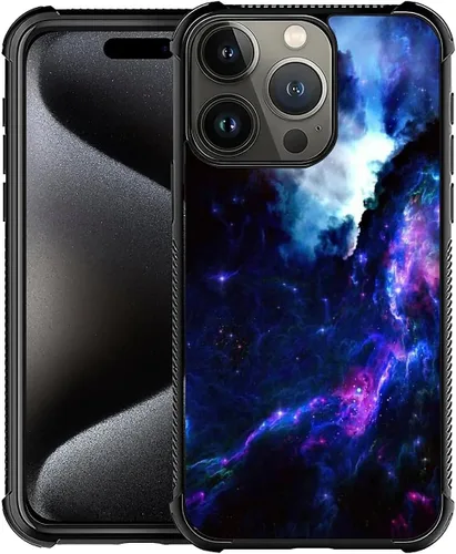 Vista 35 de CARLOCA Funda compatible con iPhone 15, increíble patrón de luz espacial nebulosa para niñas y niños, ultra protección, a prueba de golpes
