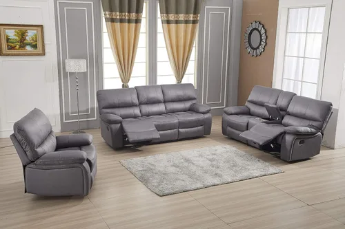 Vista 2 de Betsy Furniture Juego de sofá reclinable de microfibra para sala de estar 8007 (gris, sofá+sofá biplaza+reclinable)