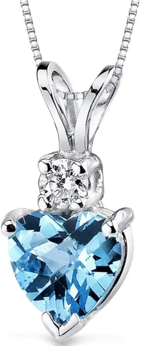 Vista 2 de Peora - Colgante de topacio azul suizo de oro blanco de 14 quilates con forma de corazón y topacio azul suizo de 1 quilate + pendientes de tuerca