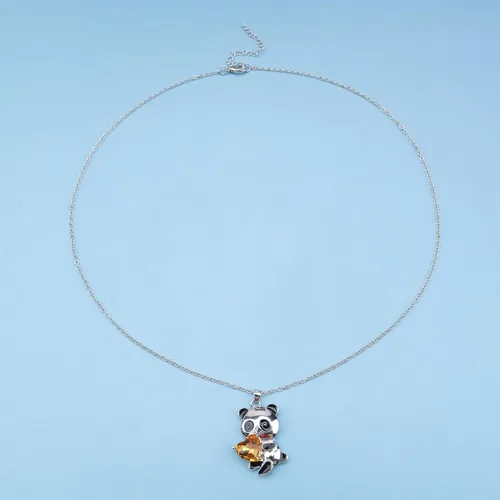 Vista 4 de YienDoo Gargantilla de cristal con diseño de panda, collar de corazón de cristal amarillo, panda con colgante de oso panda, collar de amor