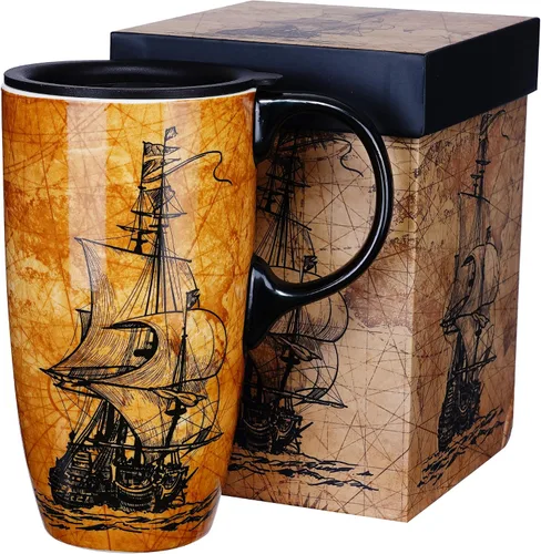 Vista 10 de Topadorn Taza de viaje de cerámica con tapa y asa para hombres y mujeres, para trabajo de oficina, apta para microondas y lavavajillas, 17 onzas