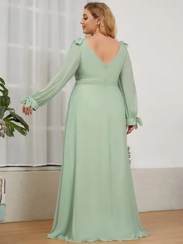 Vista 2 de Ever-Pretty Vestido formal de gasa de manga larga con abertura lateral 80116