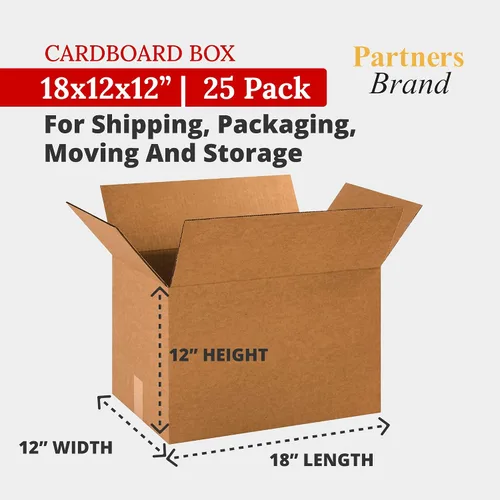 Vista 2 de BOX USA Cajas medianas de 18 x 12 x 12 pulgadas para envío, mudanza y embalaje, paquete de 25 Medium Boxes 18"L x 12"W x 12"H Corrugated Cardboard