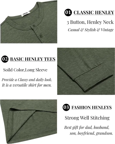 Vista 5 de COOFANDY Camiseta Henley de Manga Larga para Hombre Camisas Pullover Casuales Ligeras Camisetas Básicas Suaves Elásticas Tops de Otoño