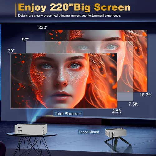 Vista 2 de Soporte inteligente para proyectores 4K, viene con un mini soporte, mini proyector con altavoz estéreo, proyector portátil Full HD, compatible