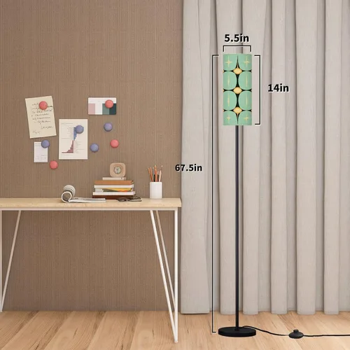 Vista 2 de Modern Floor Lamps for Living Room Green Mid Century Vintage Modern Retro Atomic Geometric Standing Lamps with Linen Lampshade Tall Lamp Metal Pole