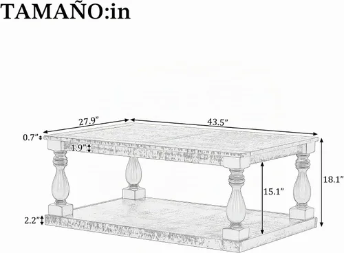 Vista 2 de P PURLOVE Mesa de centro de madera maciza, moderna mesa de centro de granja con rectángulo de almacenamiento para sala de estar, color negro