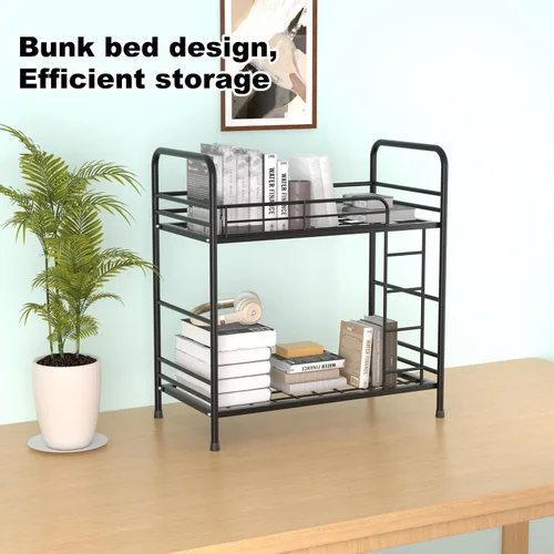 Vista 3 de Organizador de estante de escritorio, organizador de 2 niveles K y libera espacio del escritorio, estantería de metal pequeña con diseño de litera