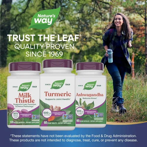 Vista 7 de Nature's Way Cúrcuma, extracto premium, apoya la salud de las articulaciones*, estandarizado al 95% de curcuminoides, 500 mg en porción, suplementos