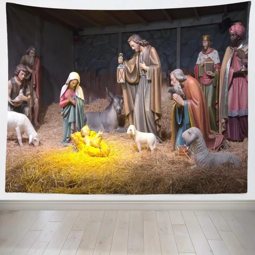 Vista 7 de Loccor Tapiz de Navidad Escena del Nacimiento Pesebre Escena del Nacimiento del Bebé Jesús Tapiz para Colgar en la Pared Tapestries Religiosos