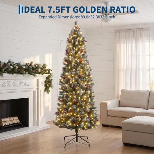 Vista 8 de IDEALHOUSE Árbol de Navidad artificial preiluminado de 7.5 pies Blanco