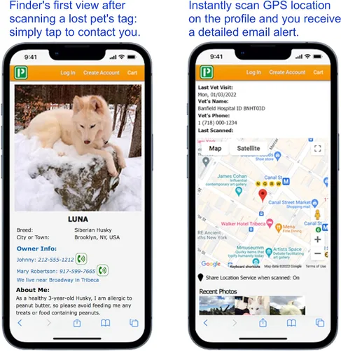 Vista 5 de Pet Dwelling Etiquetas inteligentes de identificación de mascotas QR + NFC para perros, duraderas e impermeables, etiquetas inteligentes